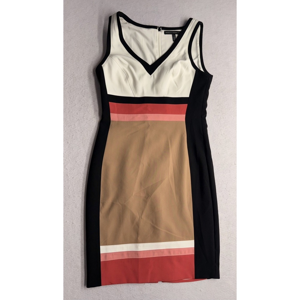 White House Black Market Color Block Sleeveless V-Neck Sheath Dress Size 8